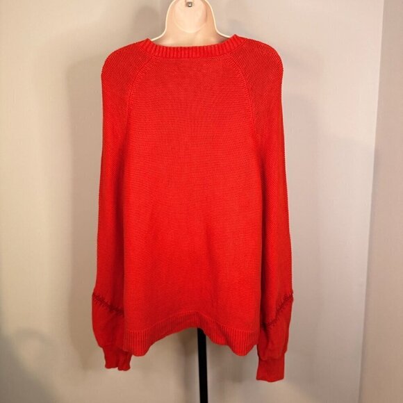 Loft Red Texured Weave Whipstiched Long Sleeve Cotton Sweater - Size Large - Picture 3 of 6
